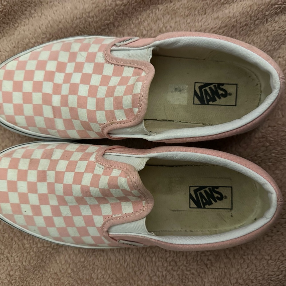 Vans Kids Pink and White Checkered Slip-On Sneakers